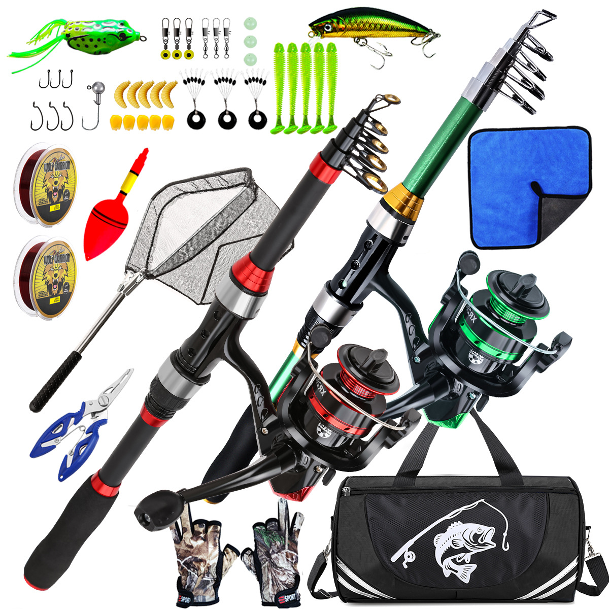 Fishing Gloves - 1.8m Telescopic Double Lure Rod Full