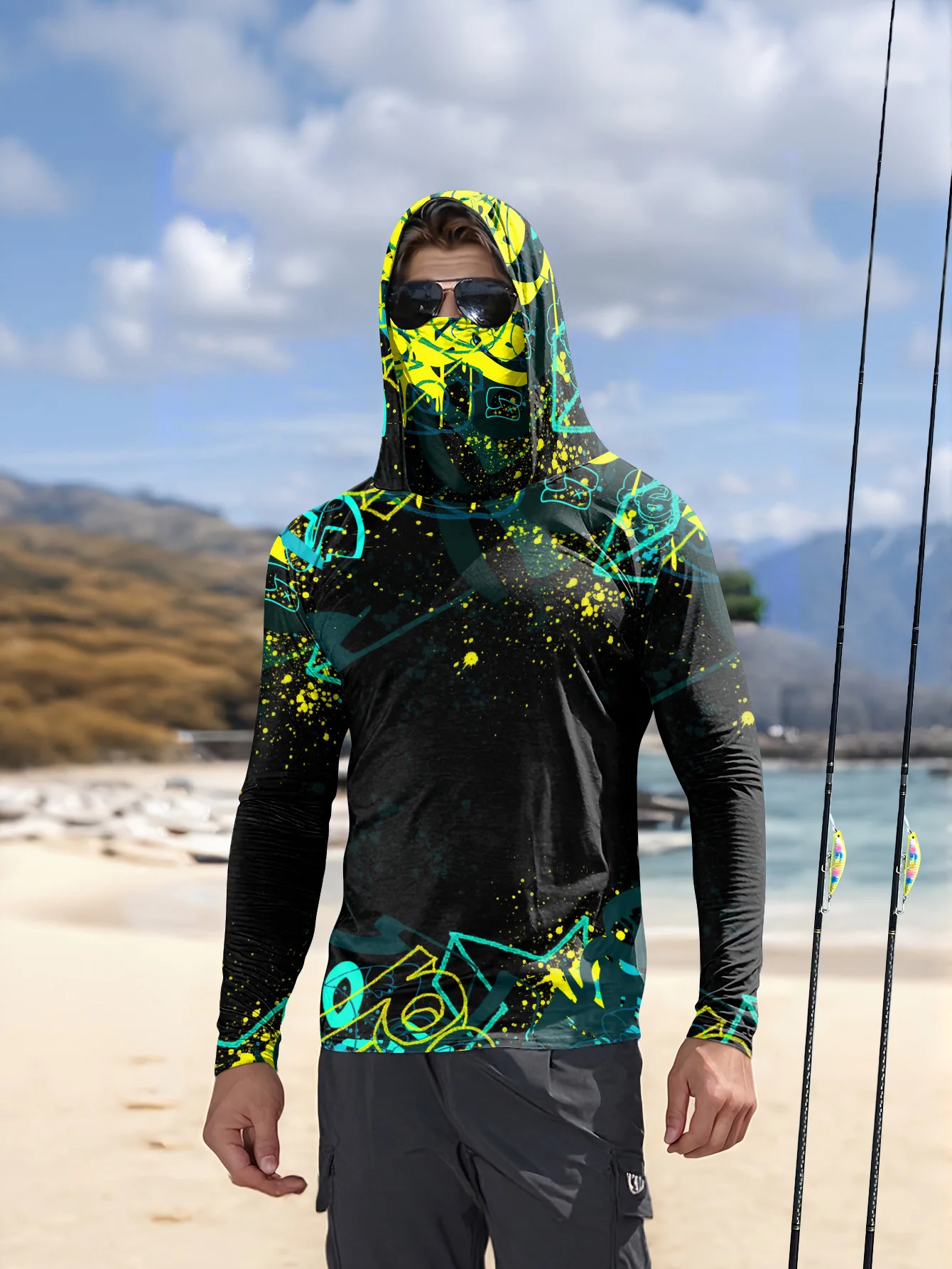 Men UPF50+ Fishing Hoodie With - Fishing Mask Sun Protection recension och pris